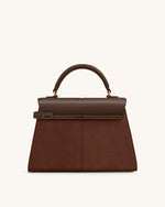 Elise ラージフェイクスエードトップハンドルバッグ - モカブラウン