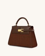 Elise ラージフェイクスエードトップハンドルバッグ - モカブラウン