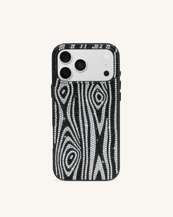 Zebra ラインストーン スマホケース - ブラック