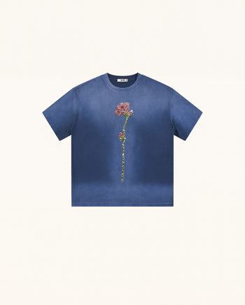Essential ラインストーン ローズ アシッドウォッシュ ボクシー Tシャツ - ヴィンテージブルー