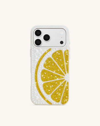 レモンスライス フェイクパール スマホケース - ホワイト