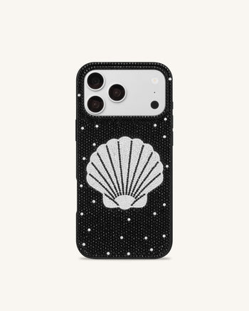 シーシェル（貝殻）人工クリスタル スマホケース - ブラック
