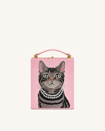 Taya タビーキャットパターン ブックシェイプ クラッチバッグ - ピンク