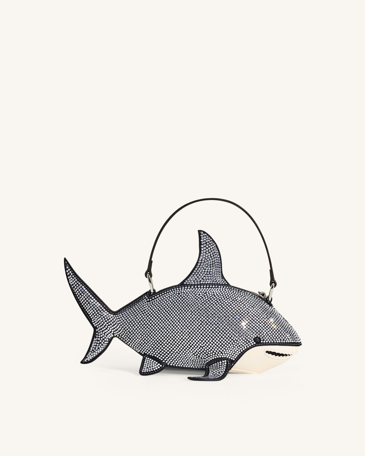 Nerys 人工クリスタルシャーク風トップハンドルバッグ - ブラック