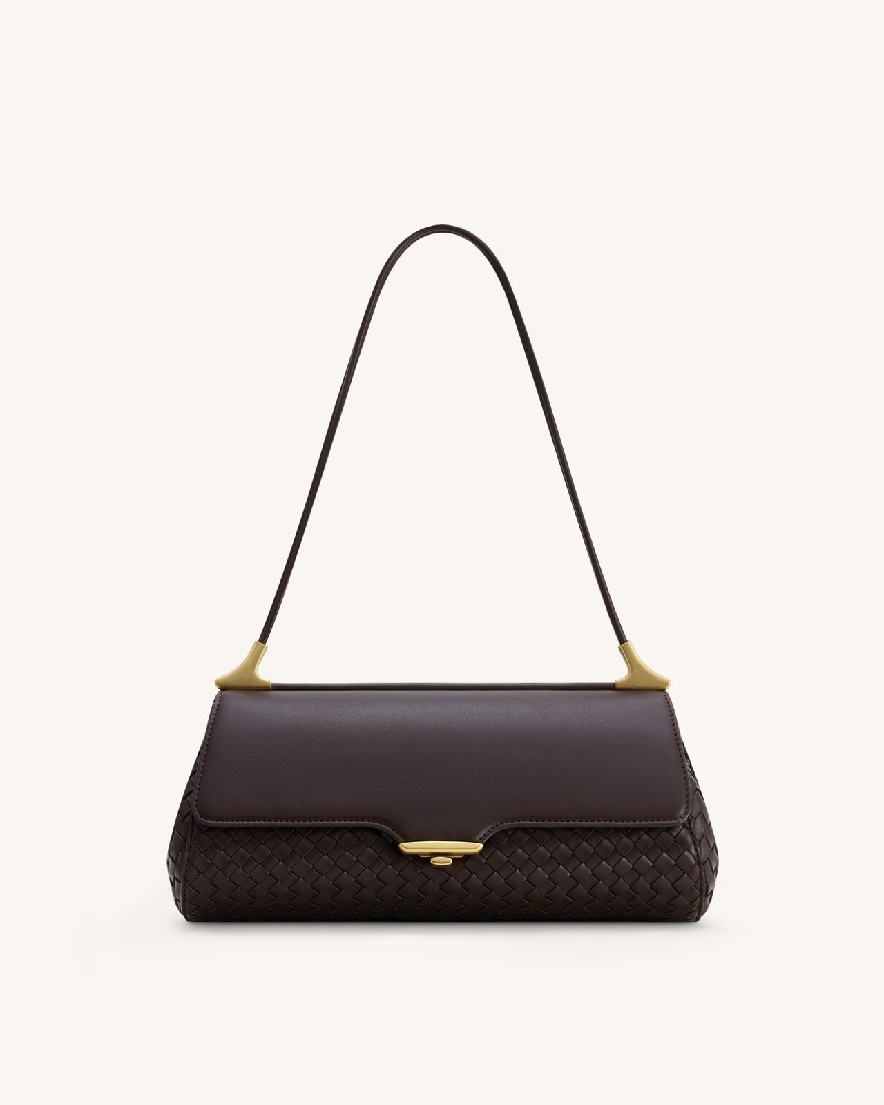 Eloise 編み込みショルダーバッグ - ダークブラウン