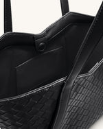 Kiana 大容量編み込みトートバッグ - ブラック