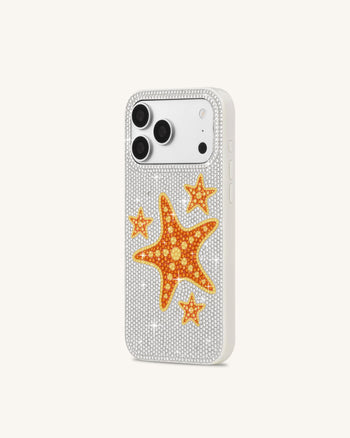 スターフィッシュ（ヒトデ）人工クリスタル スマホケース - ホワイト