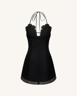 フラワー刺繍ミニドレス - ブラック