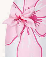 ピンクフラワーアップリケミニドレス - ホワイト/ピンク