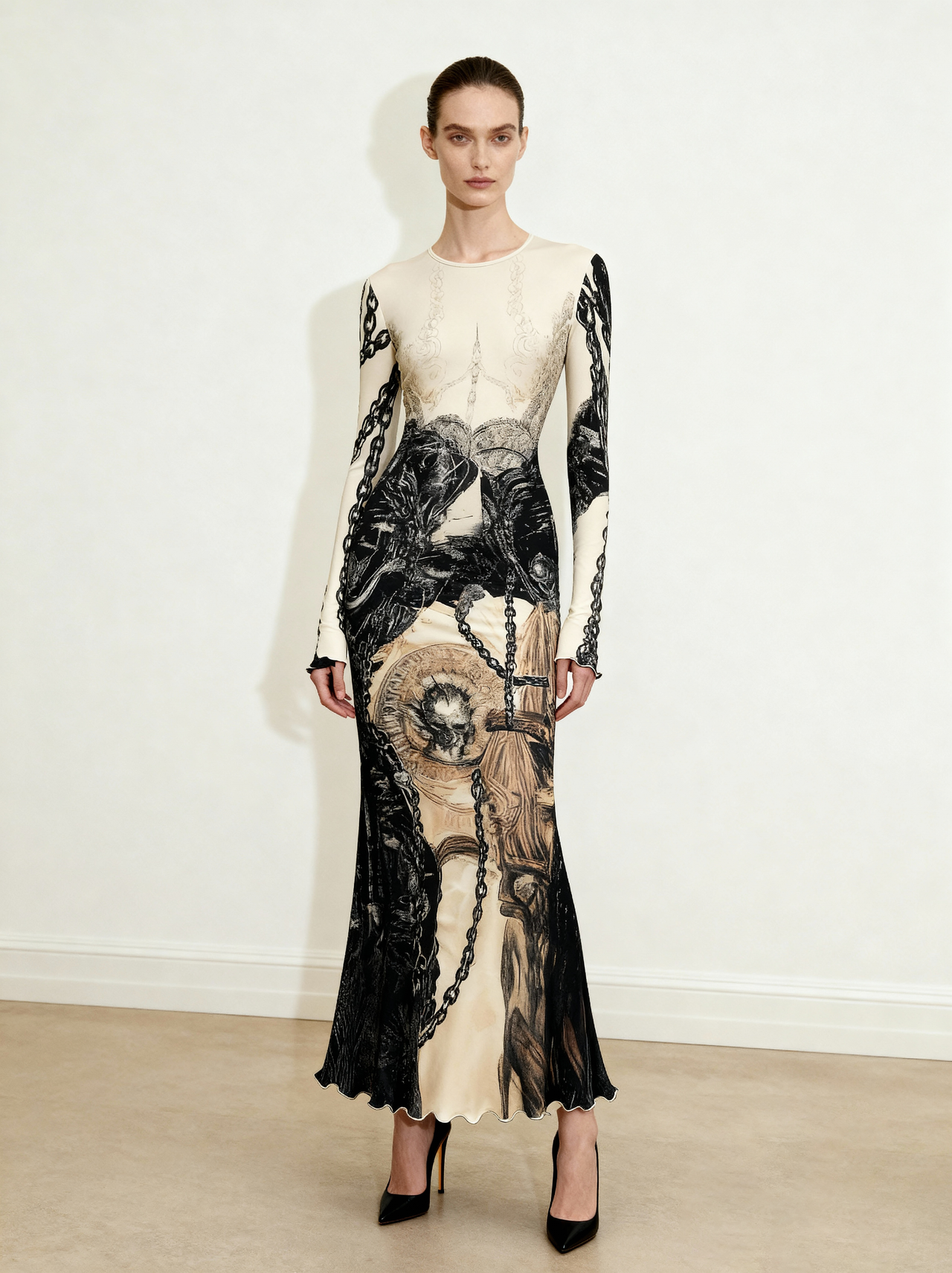 Isabella ヴィンテージプリントドレス - ブラウン&ブラック