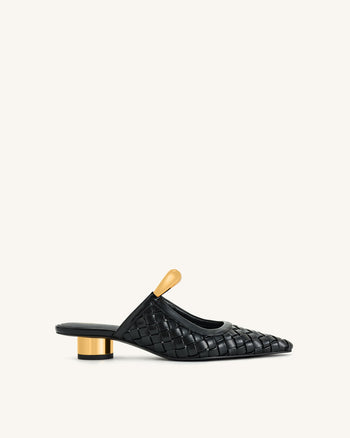 Helena 編み込みピアス付きミュール - ブラック