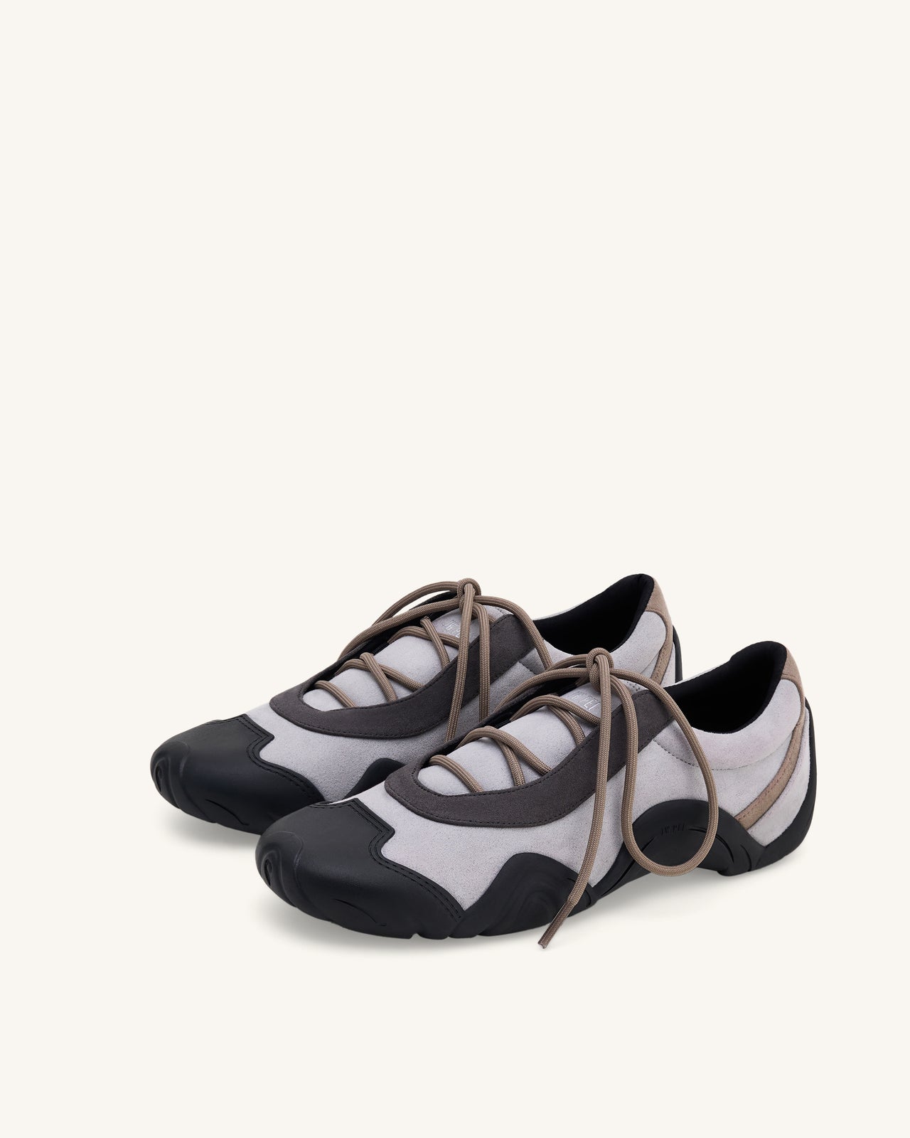 Caitlin フェイクスエード レースアップバレリーナスニーカー - グレーミックス