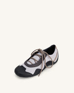 Caitlin フェイクスエード レースアップバレリーナスニーカー - グレーミックス