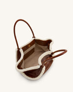 Hana フェイクシアリングトリムミディアムトートバッグ - ブラウン