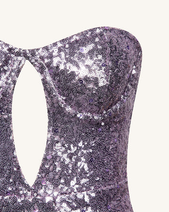 Brynlee パープルのシーケンス刺繍入りのストラップレスミニドレス - パープル