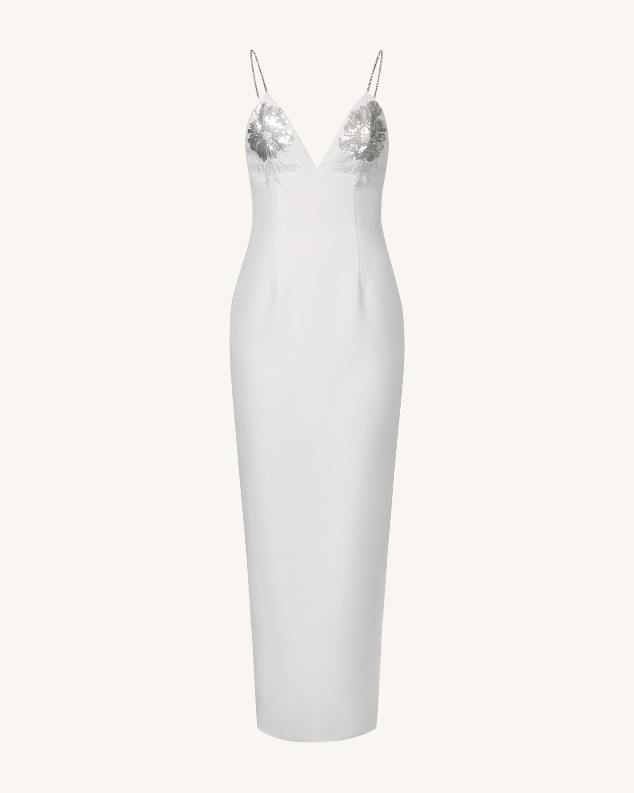 Ayliua スウィートハートネックラインのラインストーン装飾ホワイトロングドレス - ホワイト
