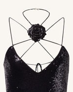 Heisey 黒のシーケンスで飾られたロゼットのマキシドレス - 黒