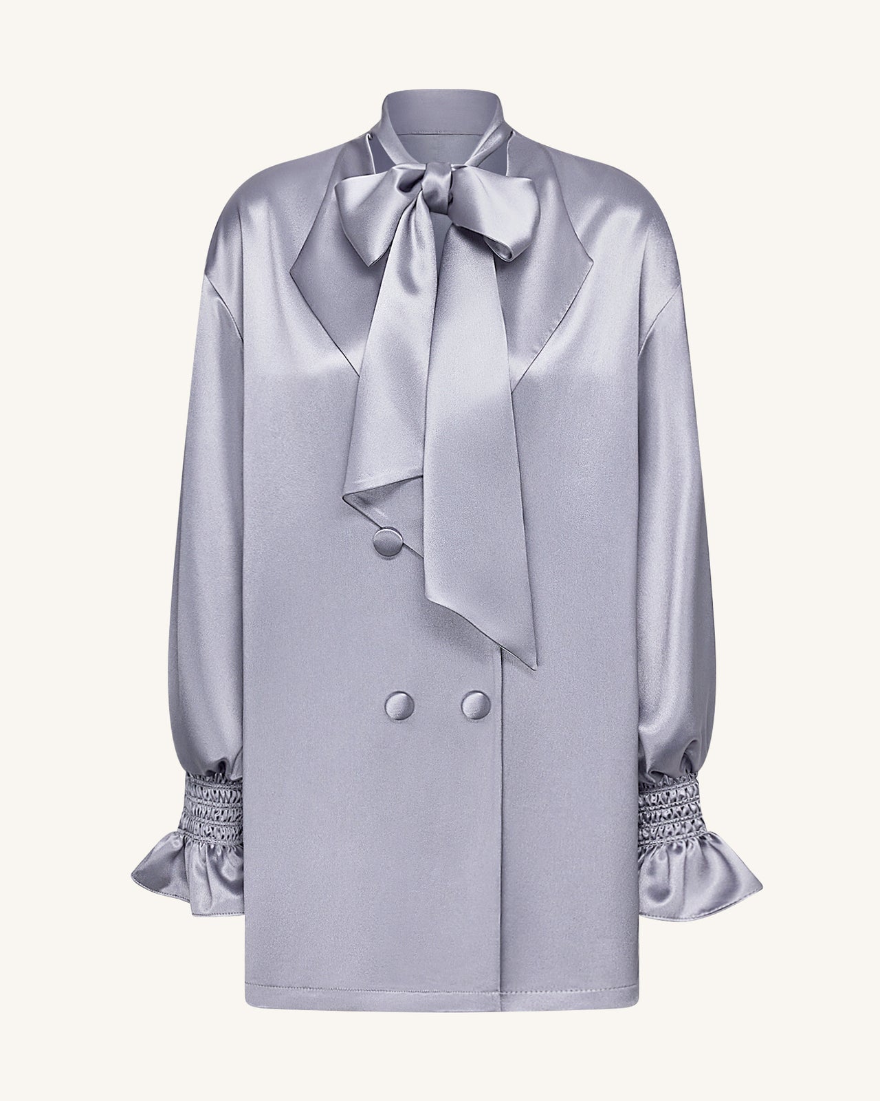 リボンタイ バルーンスリーブ ロング丈ブレザー - シルバー