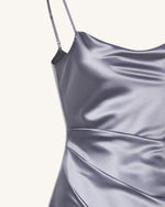 リキッドサテン カウルスリット ガウン - シルバー