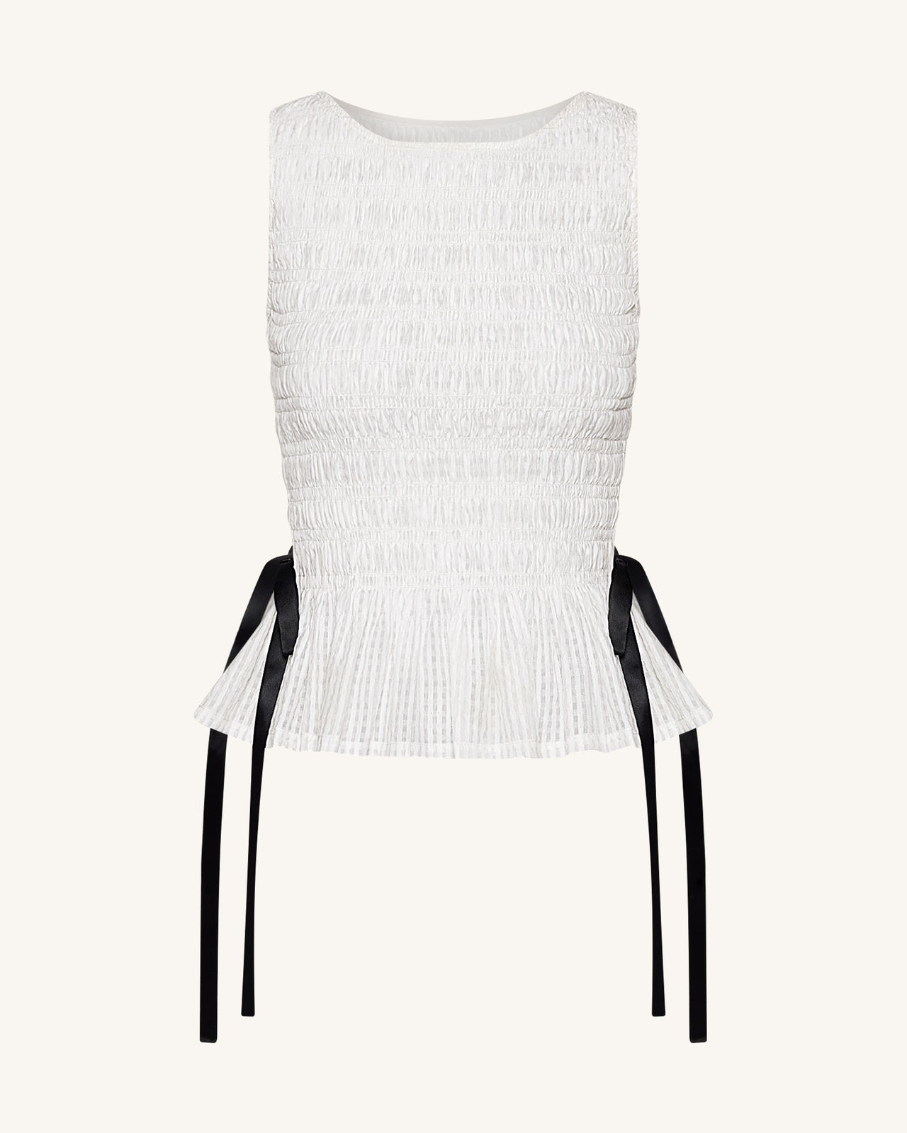 スモックペプラムノースリーブトップス - ホワイト