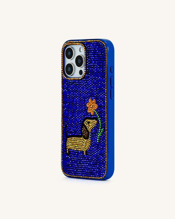 フラワーダックスフントスマホケース - マルチブルー