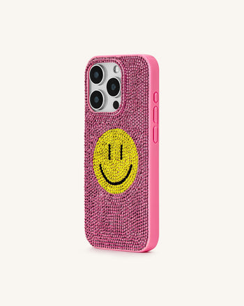 スマイルフェイス アーティフィシャルクリスタル フォンケース - ピンク