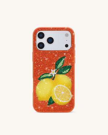 レモン フェイククリスタル スマホケース - オレンジ