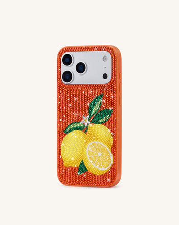 レモン フェイククリスタル スマホケース - オレンジ