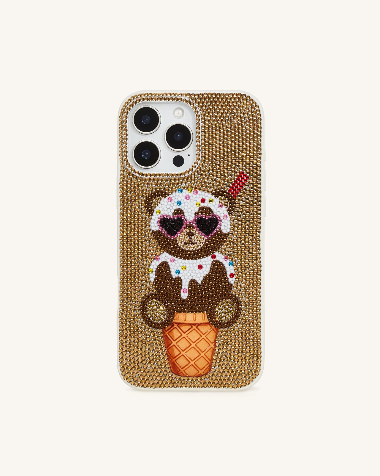 クマのアイスクリームコーンスマホケース - ゴールド