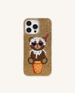 クマのアイスクリームコーンスマホケース - ゴールド