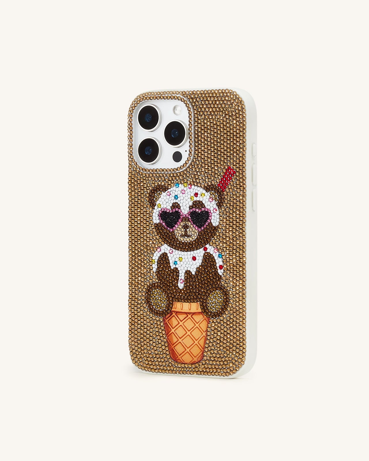 クマのアイスクリームコーンスマホケース - ゴールド