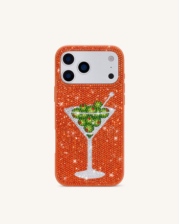 Olive マティーニ 人工クリスタル スマホケース - オレンジ
