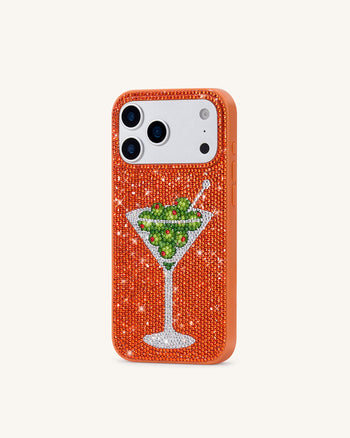 Olive マティーニ 人工クリスタル スマホケース - オレンジ