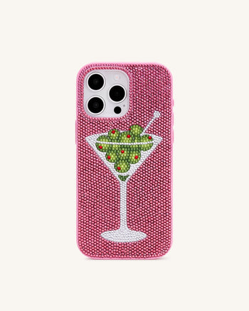 Olive マティーニ 人工クリスタル スマホケース - ピンク