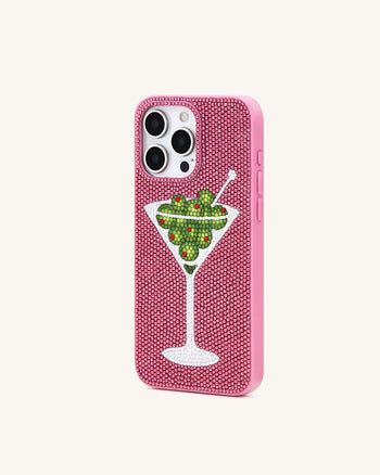 Olive マティーニ 人工クリスタル スマホケース - ピンク