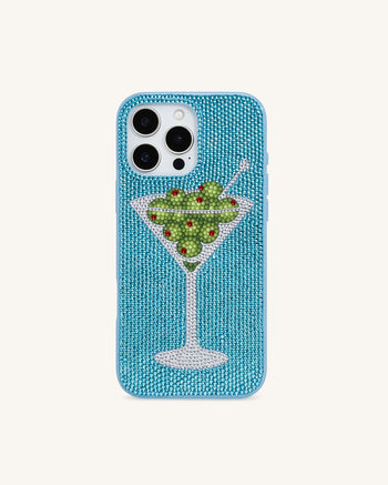 Olive マティーニ 人工クリスタル スマホケース - ライトブルー