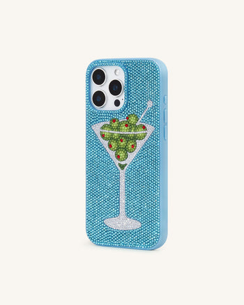 Olive マティーニ 人工クリスタル スマホケース - ライトブルー