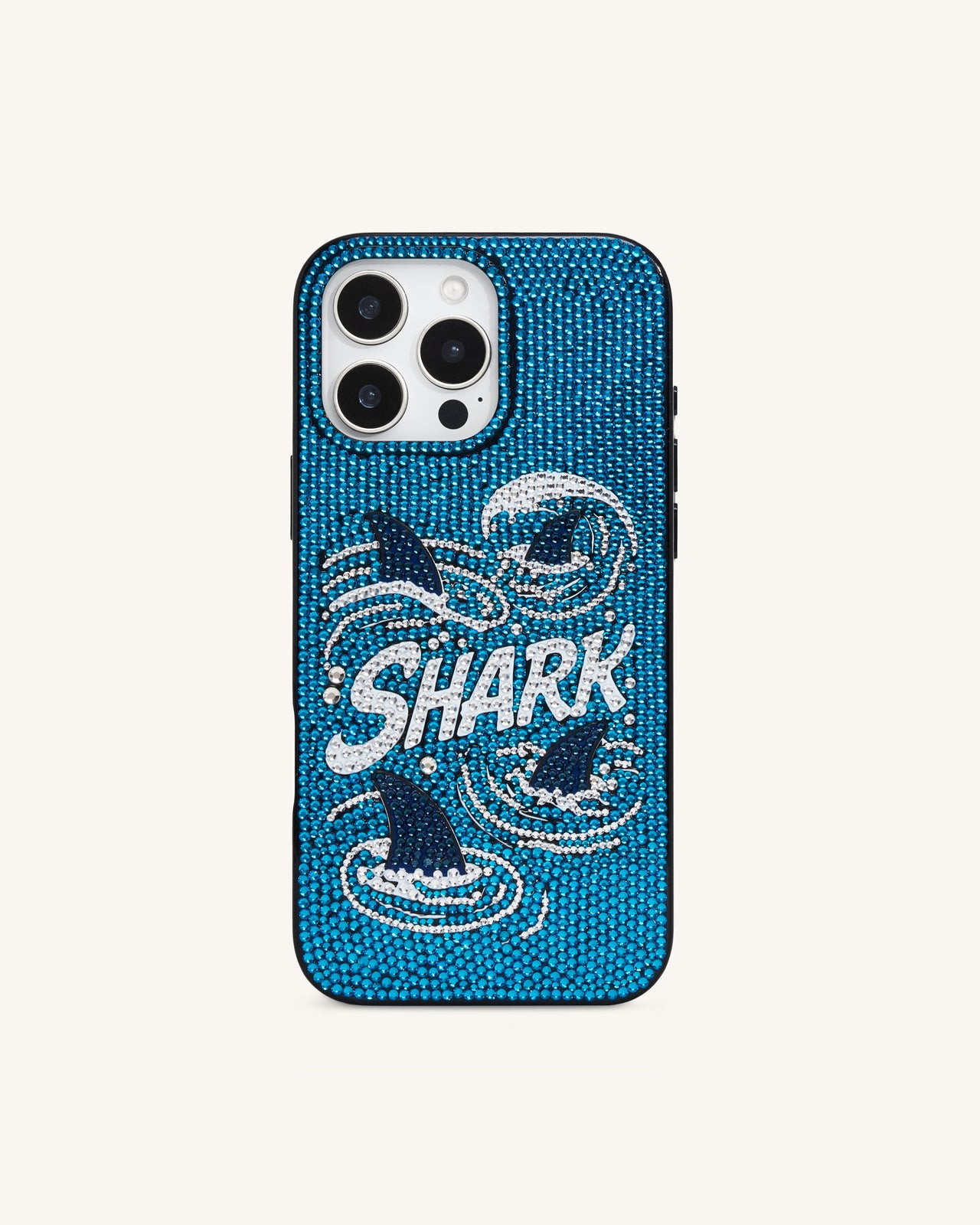 シャークブルーフェイククリスタルスマホケース - ブルー