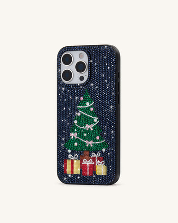 クリスマスツリー キラキラ スマホケース - ブラック