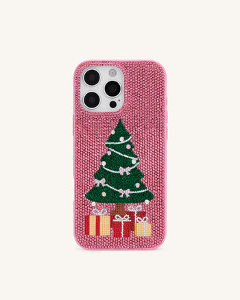 クリスマスツリー キラキラ スマホケース - ピンク