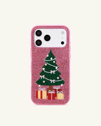 クリスマスツリー キラキラ スマホケース - ピンク