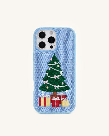 クリスマスツリー キラキラ スマホケース - ライトブルー