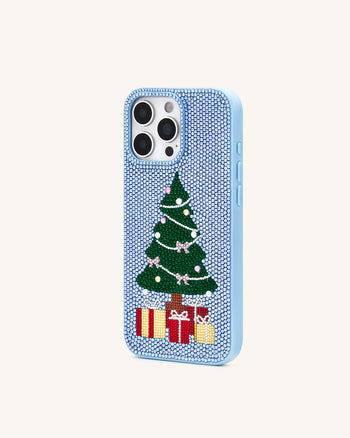 クリスマスツリー キラキラ スマホケース - ライトブルー