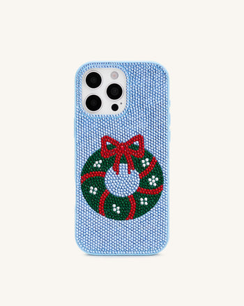 Holiday リース キラキラ スマホケース - ライトブルー