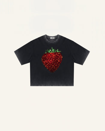 クリスタルストロベリー グラフィックTシャツ - フェイデッドブラック