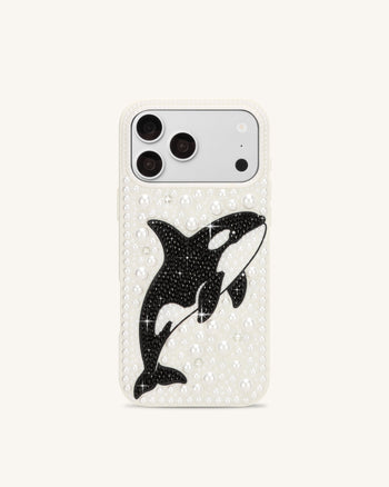 Orca パール装飾 スマホケース - ホワイト