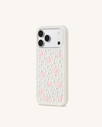 Pearl スター 装飾付き スマホケース - ホワイト