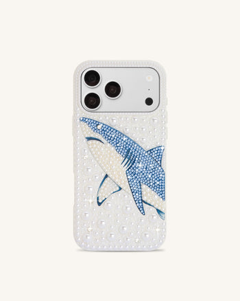 Pearl シャーク 人工クリスタル スマホケース - ホワイト