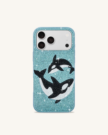 Orca ペア 人工クリスタル スマホケース - ライトブルー