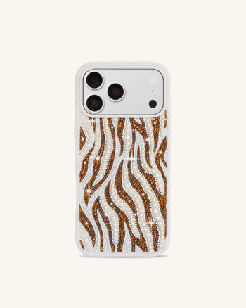 Pearl Zebra ストライプ 人工クリスタル スマホケース - ホワイト